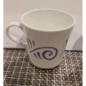 Corning Blue Swirl Coffee Mugs Set of 8 Vitrelle White Blue Scroll Made in USA